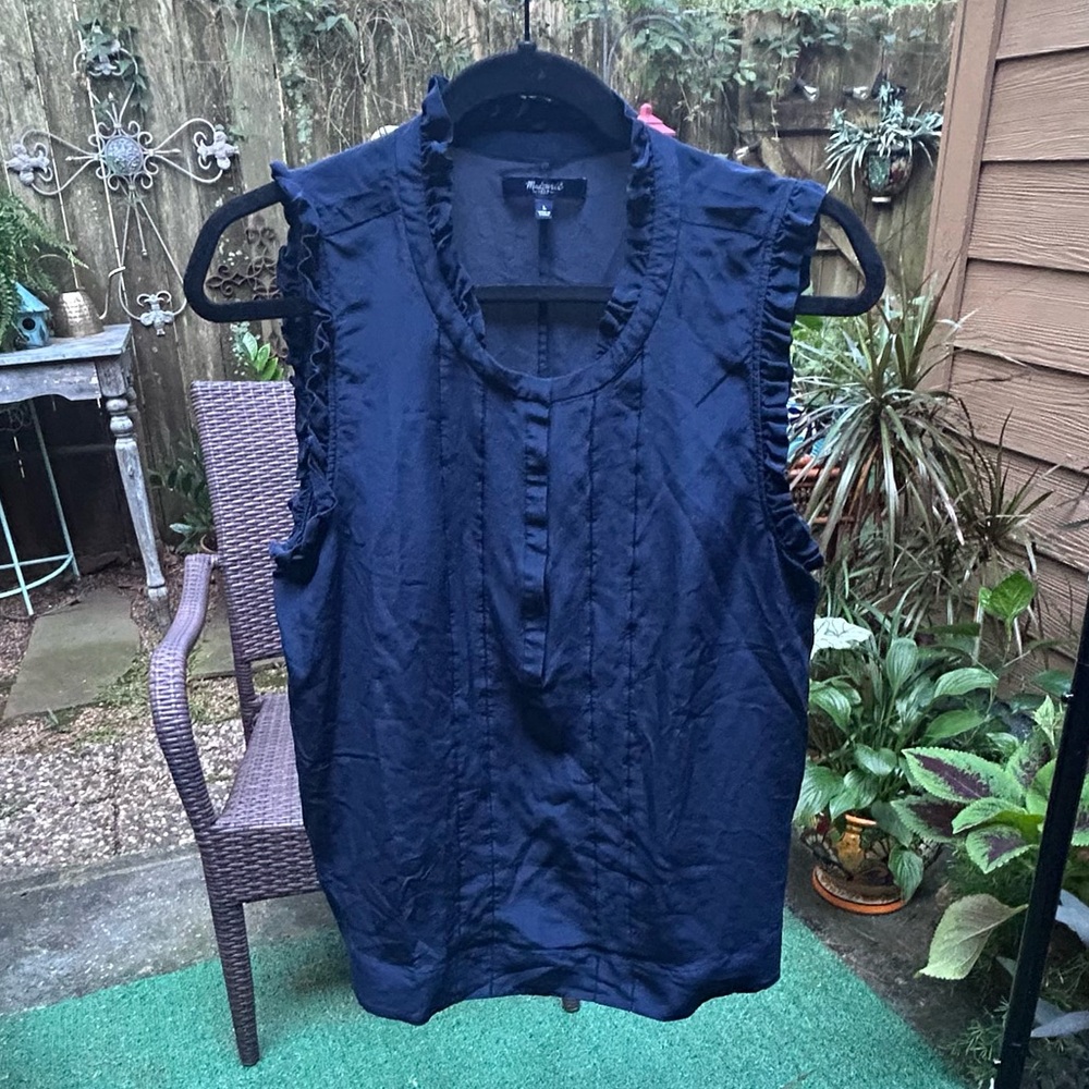 Madewell Midnight Blue Ruffle Trim Blouse